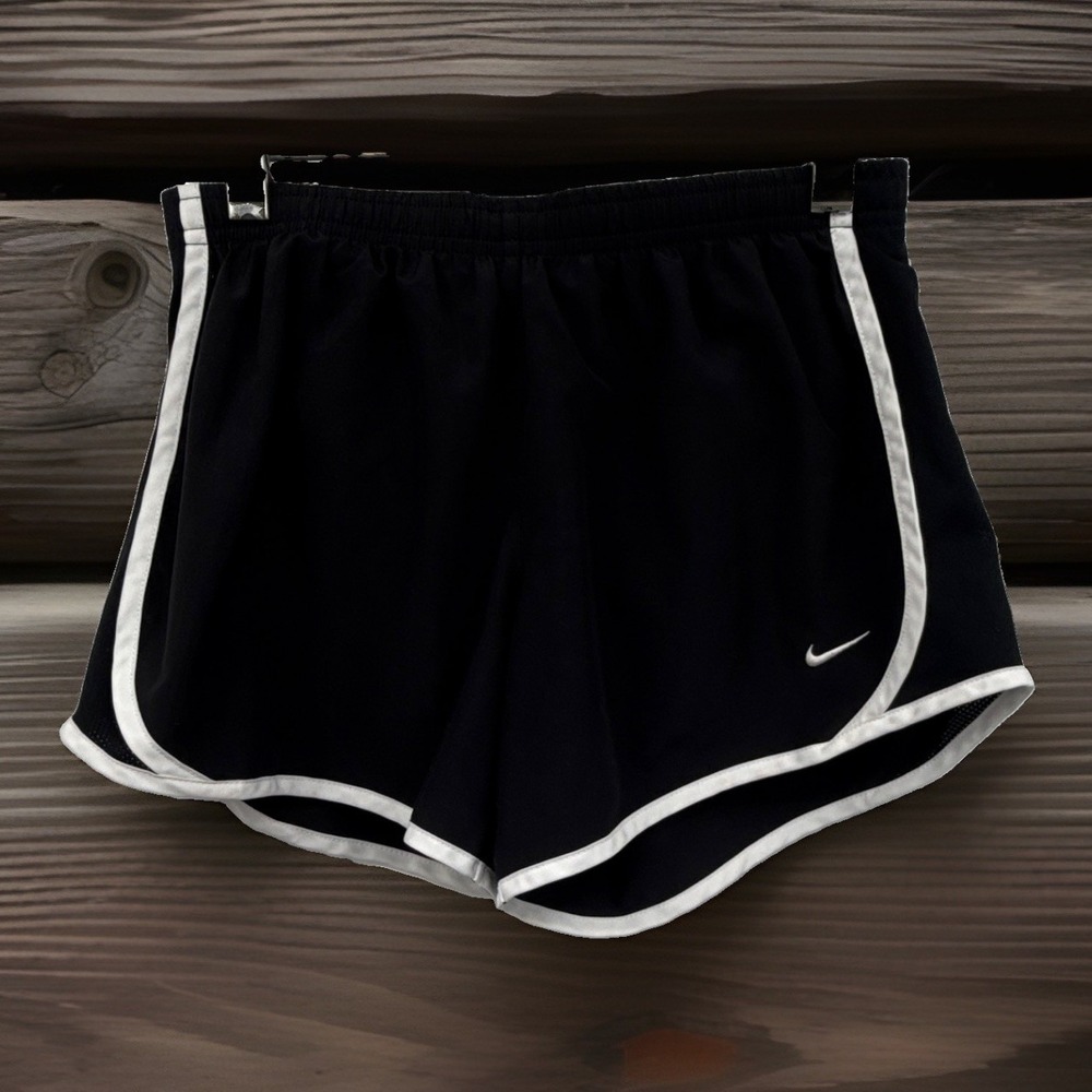 Nike Dri-Fit Youth L Black/White Athletic Shorts Drawstring Breathable Running